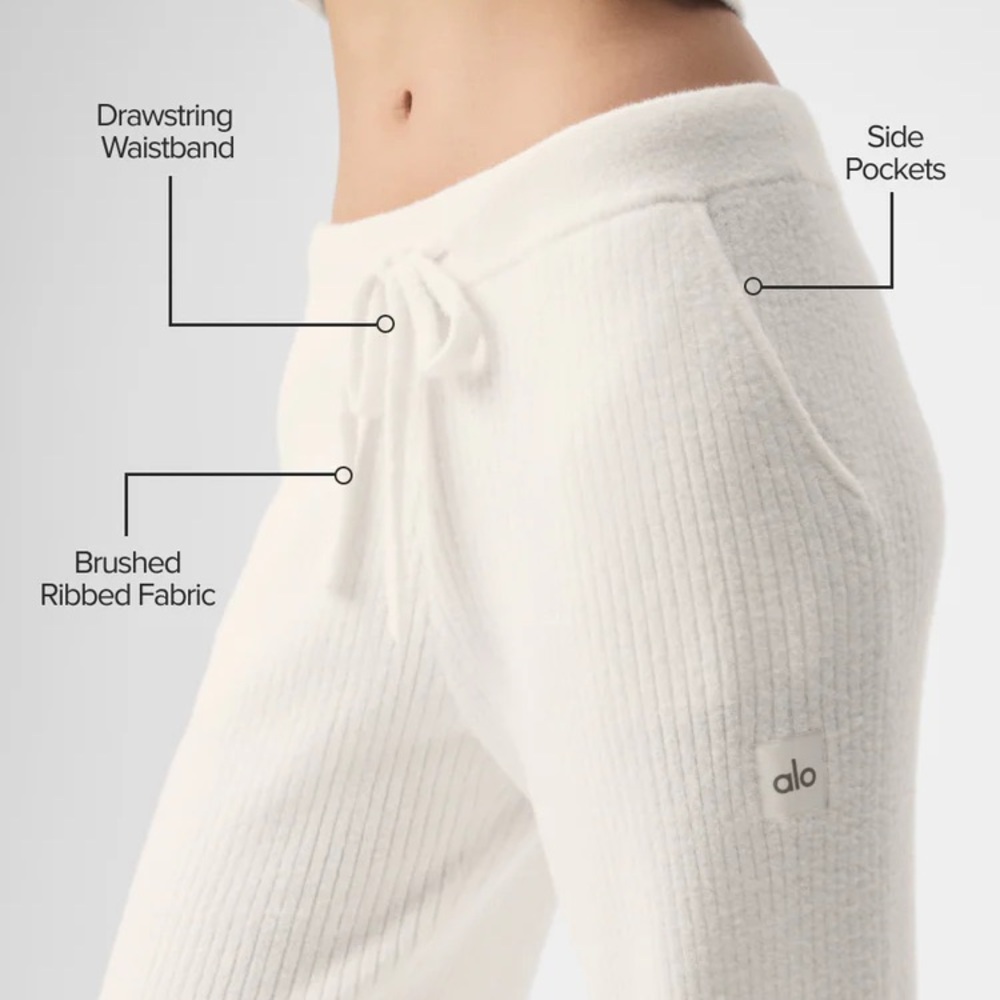 ALO Yoga Snuggle Up Sweater High-Waist Wide Leg Pant Ivory (XXS)